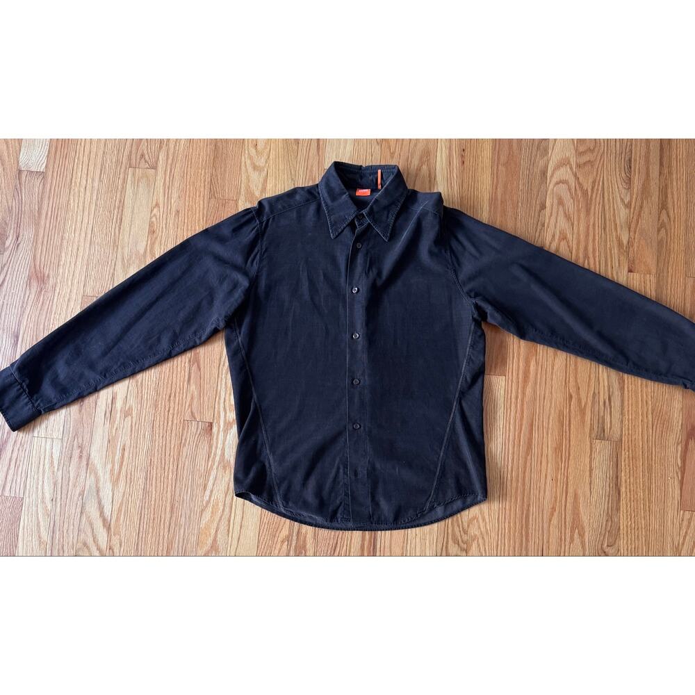 BOSS Corduroy Button-Up | Brown with Orange Stitching | Small